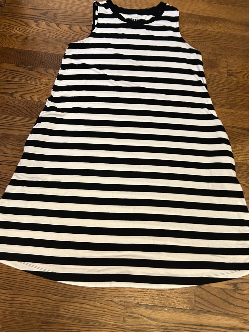 Striped Black & White Sleeveless Mini Dress - Picture 4 of 10